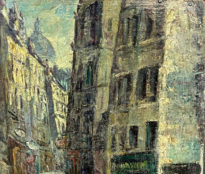 Franse school (XX) - Vue de Montmartre Paysage à Paris, Antiquités & Art, Art | Peinture | Classique