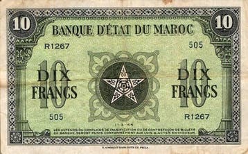 Maroc Marokko Pick 25 10 Francs 01/03/1944 Tres Tres Beau, Verzenden