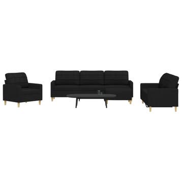 vidaXL 4-delige Loungeset met voetenbank / zetel stof zwart, Verzenden, Nieuw