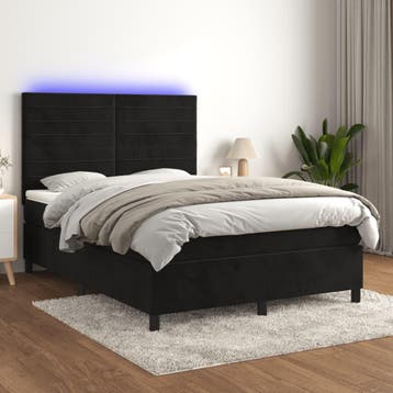 vidaXL Boxspring met matras en LED fluweel zwart 140x200 cm, Verzenden, Nieuw