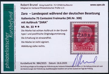 Duitse bezetting Zara 1943 - Vrijpostige zegel van 75 cent, Gestempeld