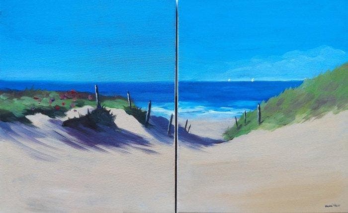 Maillet (1965) - Île de Ré, un dimanche à la mer (diptyque), Antiek en Kunst, Kunst | Schilderijen | Klassiek