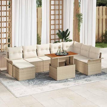 vidaXL Tuinbank Set met opslag 9 pcs Beige Poly rattan, Verzenden, Nieuw