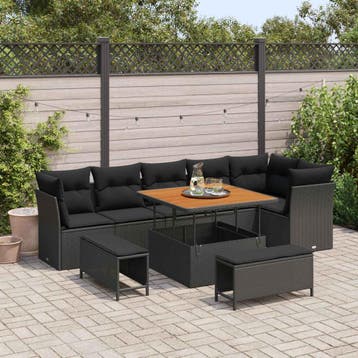 vidaXL Tuinbank Set 9 st 6-Aantal zitplaatsen Zwart, Verzenden, Nieuw