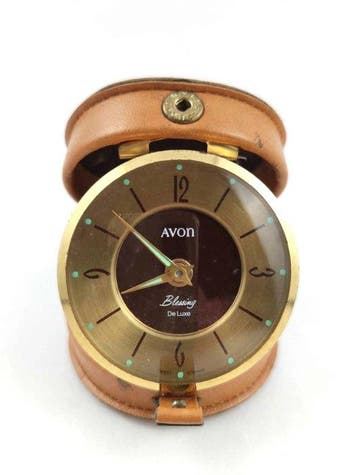 reiswekker - Avon - Vintage Leder, Messing, Glas, plexiglas