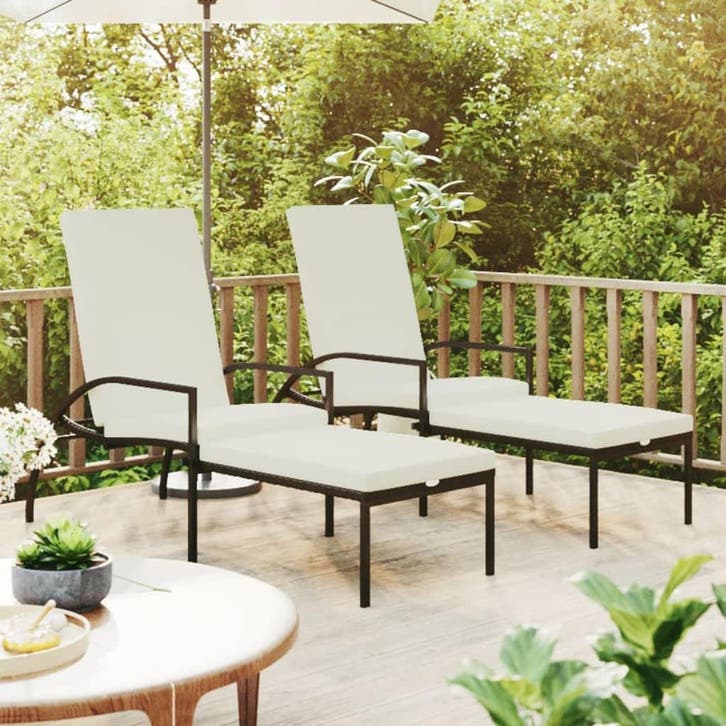 vidaXL Ligbedden 2 st met voetensteun polyetheen rattan, Jardin & Terrasse, Chaises longues, Envoi