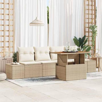 vidaXL Tuinbank Set 5 st Beige Poly rattan, Tuin en Terras, Verzenden, Nieuw