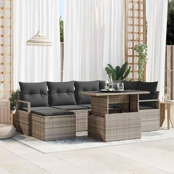 vidaXL Tuinbank Set 7 st Grijs Poly rattan, Verzenden, Nieuw