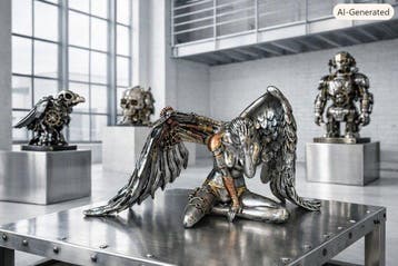 Exclusief S.Buru - sculptuur, -***SILVER FALLEN ANGEL***, Antiek en Kunst