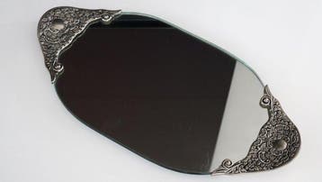 Plateau - métal/argenté - avec une plaque de verre, Antiquités & Art