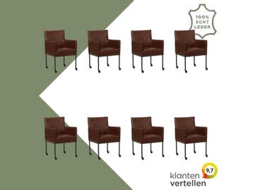 Set van 8 Leren eetkamerstoelen Desire - Granada Cognac, Ophalen of Verzenden, Nieuw, Leer, Eén