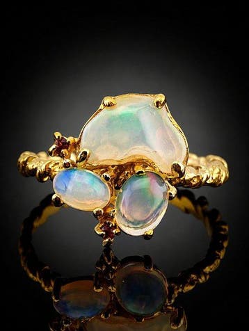Regenboogopaal ring - 925 sterlingzilver - goudverguld -