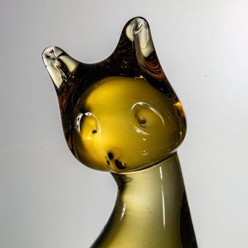Murano - Bocal - Chat jaune doré - Sommerso - Hauteur