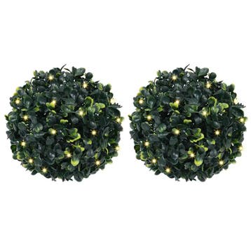 vidaXL Kunstbuxusballen met LED-verlichting 2 st 22 cm groen, Verzenden