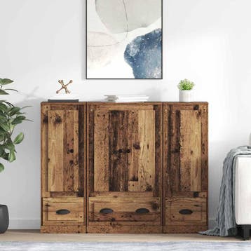 vidaXL Highboard met lade 3 pcs Oud Hout Bewerkt hout, Verzenden