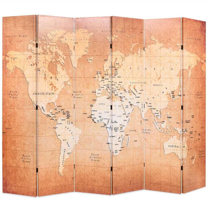 vidaXL Kamerscherm inklapbaar wereldkaart 228x170 cm geel, Huis en Inrichting, Woonaccessoires | Overige, Nieuw, Verzenden