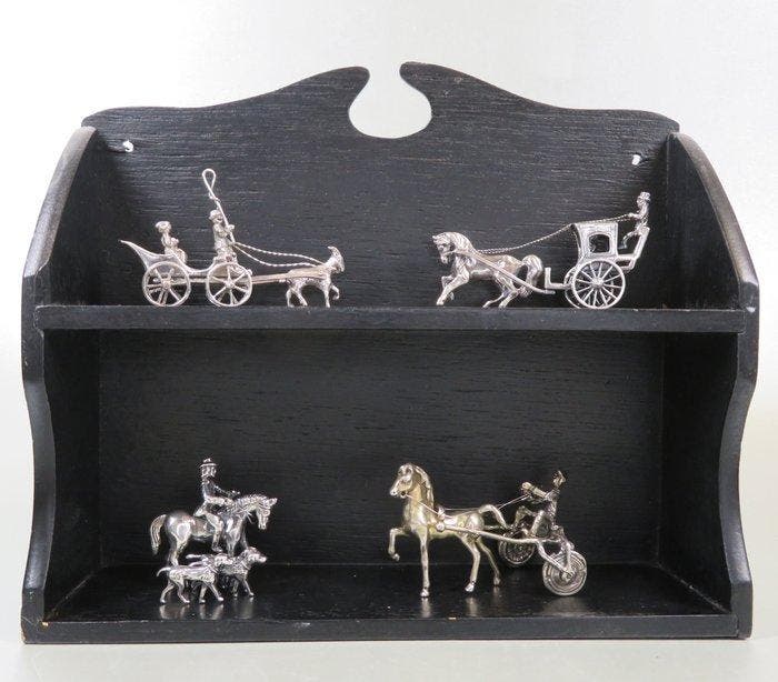 4 x Miniatuur , 3 met koetsen - Miniatuur figuur - .800, Antiek en Kunst, Antiek | Zilver en Goud