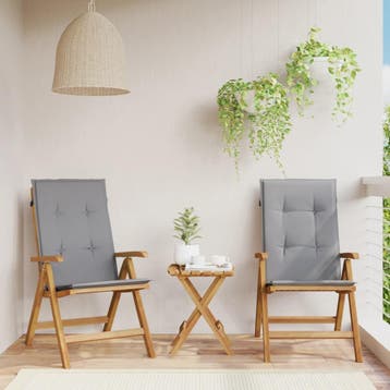 vidaXL Verstelbare klapstoelen met kussens, 2 stuks, massief, Verzenden