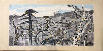 INK AND COLOR ON PAPER PAINTINGLandscape -