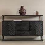 Dressoir Mangohout Kjeld 145 Hoog Zwart, Verzenden, Nieuw, Overige houtsoorten, Industriële meubels