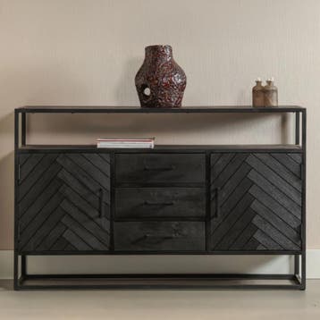 Dressoir Mangohout Kjeld 145 Hoog Zwart, Huis en Inrichting, Kasten | Dressoirs, Verzenden, Nieuw, Overige houtsoorten, Industriële meubels