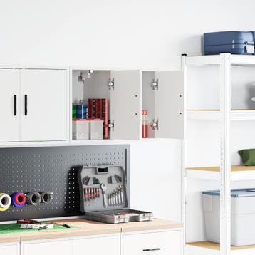 vidaXL Garagewandkasten 2 st spaanplaat wit, Verzenden