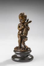 Statue, Jongen met konijn - 15 cm - Bronze