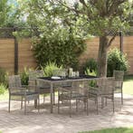 vidaXL Tuin Eettafel Set 7 pcs Grijs poly rattan, Verzenden