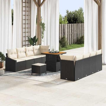 vidaXL Tuinbank Set 11 st Zwart poly rattan, Verzenden, Nieuw