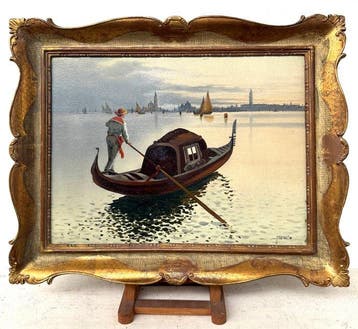 Italiaanse school (XX) - Gondola nella laguna di Venezia, Antiek en Kunst