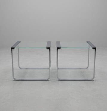 Centre de table - Verre, Métal - Paire de tables de salon à