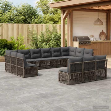 vidaXL Tuinbank Set 13 st Grijs poly rattan, Verzenden