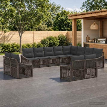 vidaXL Tuinbank Set 12 st Grijs poly rattan, Verzenden, Nieuw