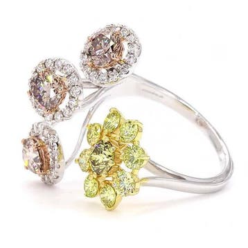 Cocktailring - 18 karaat Witgoud, Geel goud - 1.83ct. tw.