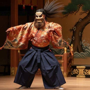 Tajikarao-no-Mikoto Kagura Noh-masker uit hout gesneden,