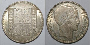 France Frankreich Km 879 20 Francs 1938 Typ Turin, Verzenden, België