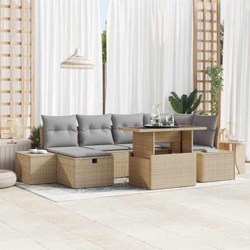 vidaXL Tuinbank Set 7 st Beige poly rattan, Verzenden, Nieuw