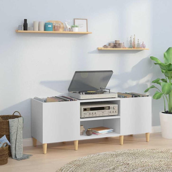 vidaXL Platenkast 121x38x48 cm bewerkt hout wit, Maison & Meubles, Armoires | Autre, Envoi