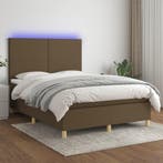 vidaXL Boxspring met matras en LED stof donkerbruin 140x200, Verzenden