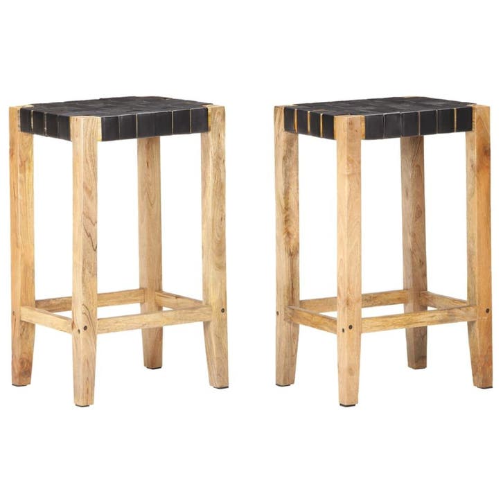 vidaXL Barkrukken 2 st echt leer 75 cm zwart, Huis en Inrichting, Barkrukken, Nieuw, Verzenden