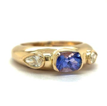 Ring - 14 karaat Geel goud - 1.34ct. tw. Tanzaniet - Diamant, Nieuw