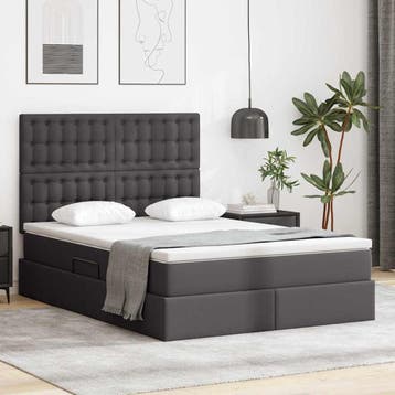vidaXL Opbergbed met hoofdeinde Grijs 140 x 200 cm Kunstleer, Huis en Inrichting, Slaapkamer | Bedden, Verzenden, Nieuw