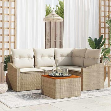 vidaXL Tuinbank Set 5 st Beige poly rattan, Verzenden, Nieuw