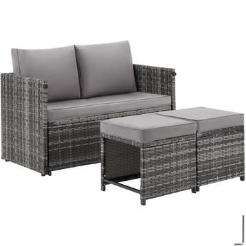 tectake 2-in-1 wicker loungeset Monopoli, bank en zitgroep -, Verzenden