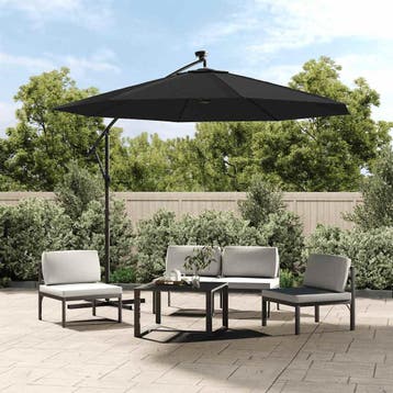 vidaXL Zweefparasol met LED en stalen paal 300 cm zwart, Verzenden