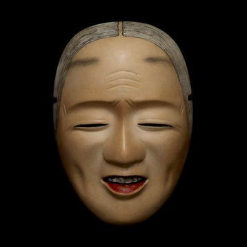 Japan Wooden Noh Mask of UBA (old lady)   , with a mask