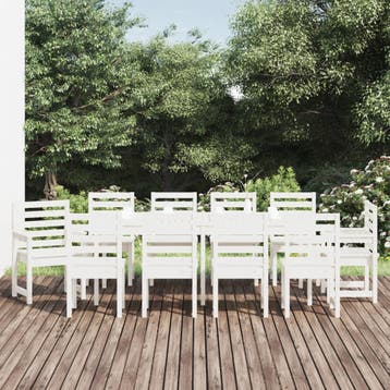 vidaXL 11-delige Tuinset massief grenenhout wit, Verzenden, Nieuw, Tuinset