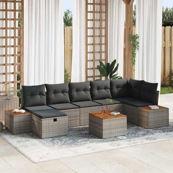vidaXL Tuinbank Set 8 st Grijs poly rattan, Verzenden, Nieuw