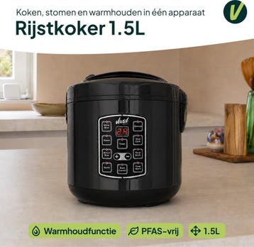 Rijstkoker 1.5L stomer - PFAS-vrij - Slowcooker met Timer, Verzenden, Zo goed als nieuw