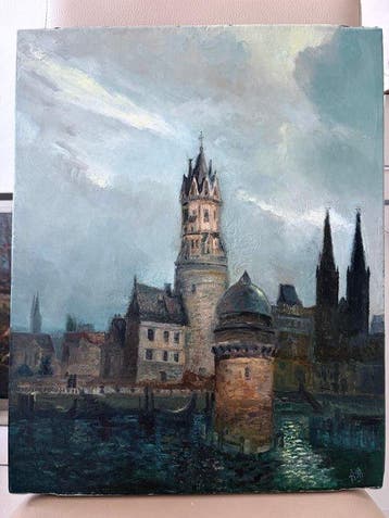 Duitse school (XIX) - View of Andernach am Rhein with the